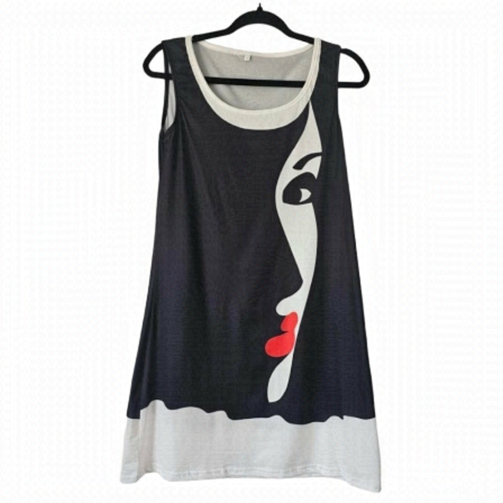 Nwot - Women's Face Fake Summer Sleeveless Beachwear Midi Dress. Size: S